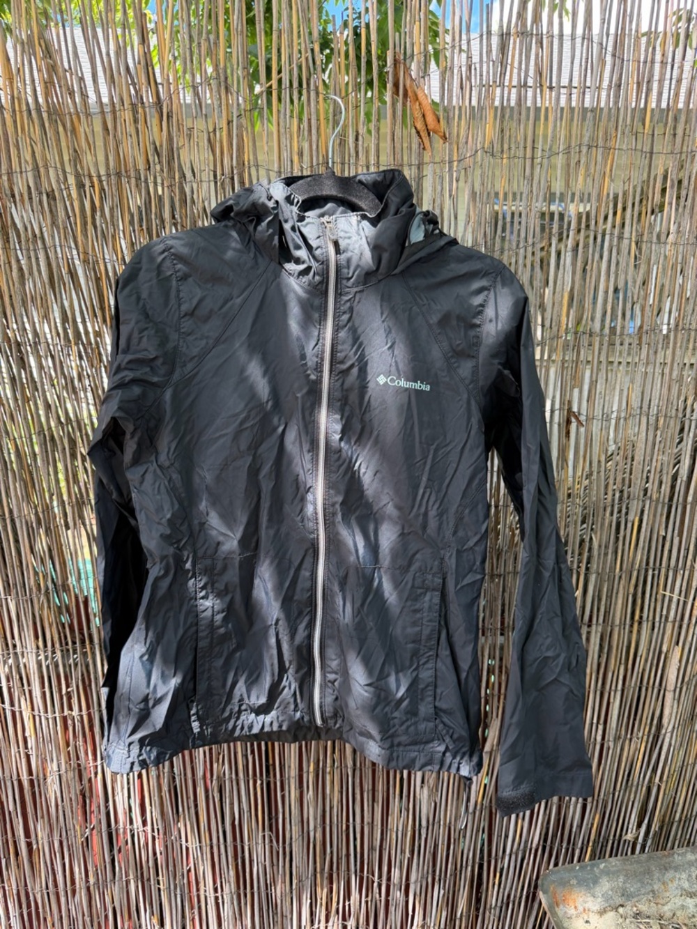 Columbia Black and Light Gray Hooded Windbreaker Jacket